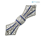 French Art Deco Diamond and Sapphire Bow Brooch