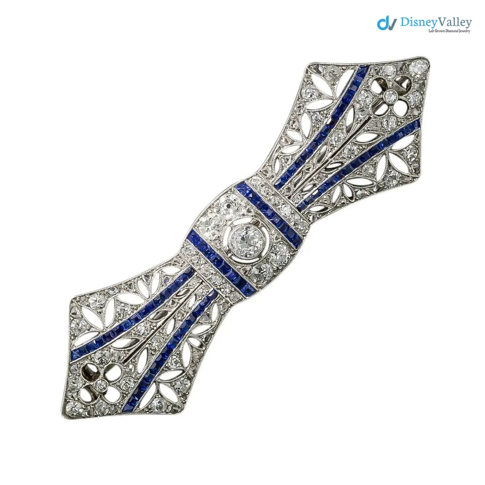 French Art Deco Diamond and Sapphire Bow Brooch