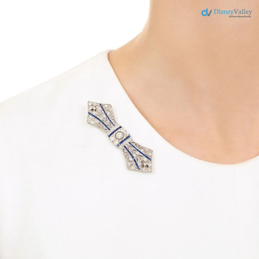 French Art Deco Diamond and Sapphire Bow Brooch Secondary image