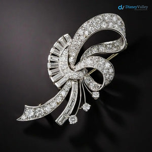 Art Deco Edwardian ribbons shimmering with diamond 925 sterling silver brooch