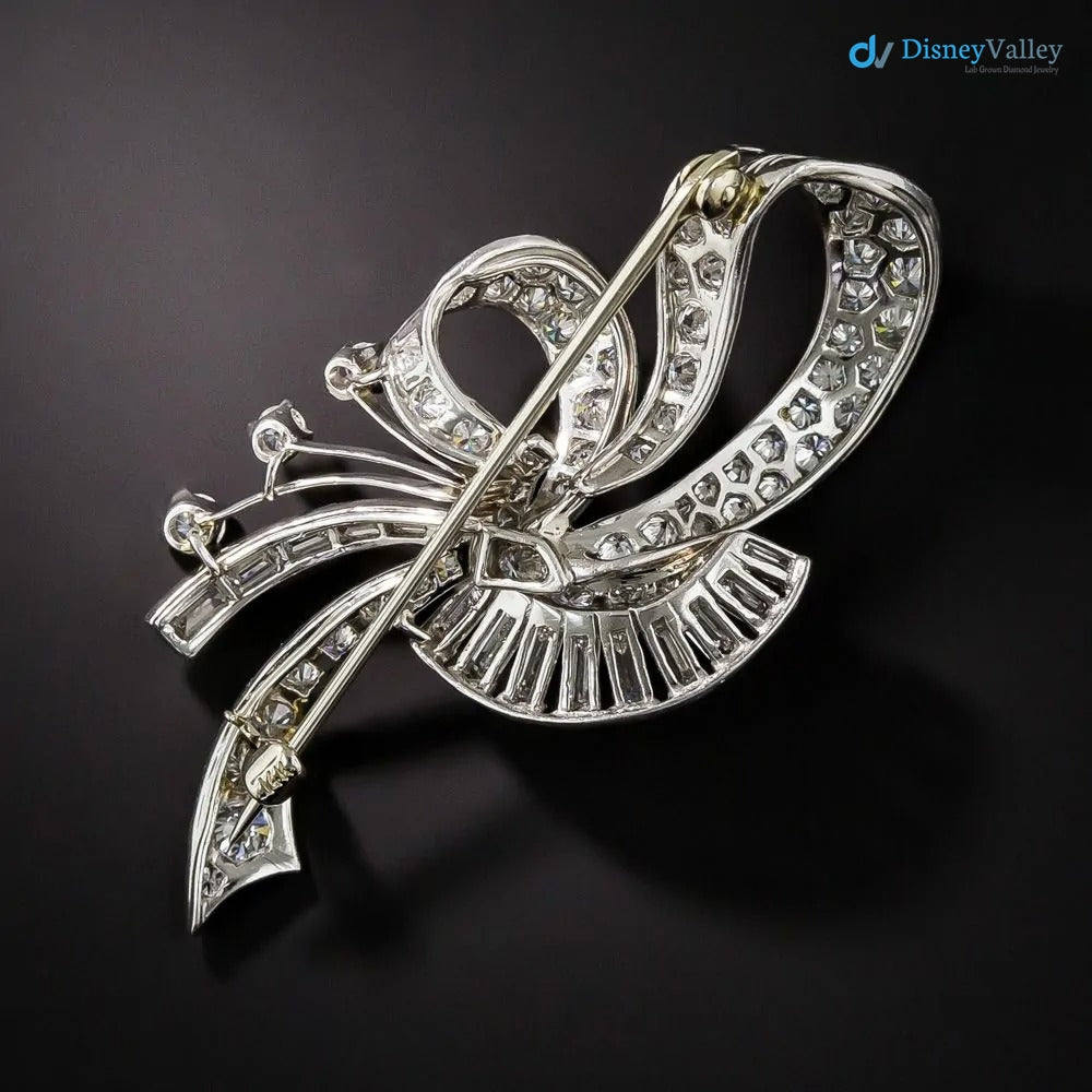 Art Deco Edwardian ribbons shimmering with diamond 925 sterling silver brooch