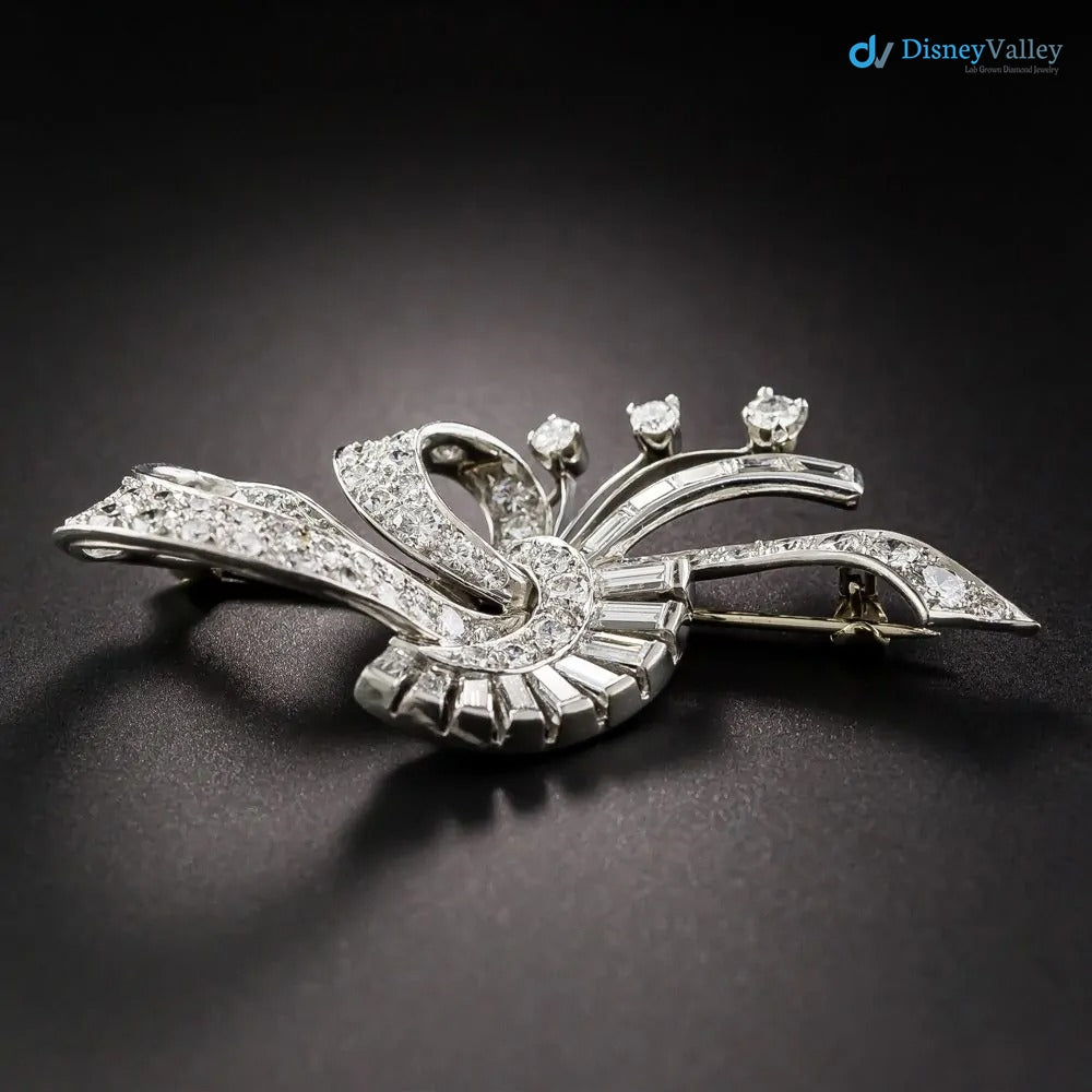 Art Deco Edwardian ribbons shimmering with diamond 925 sterling silver brooch