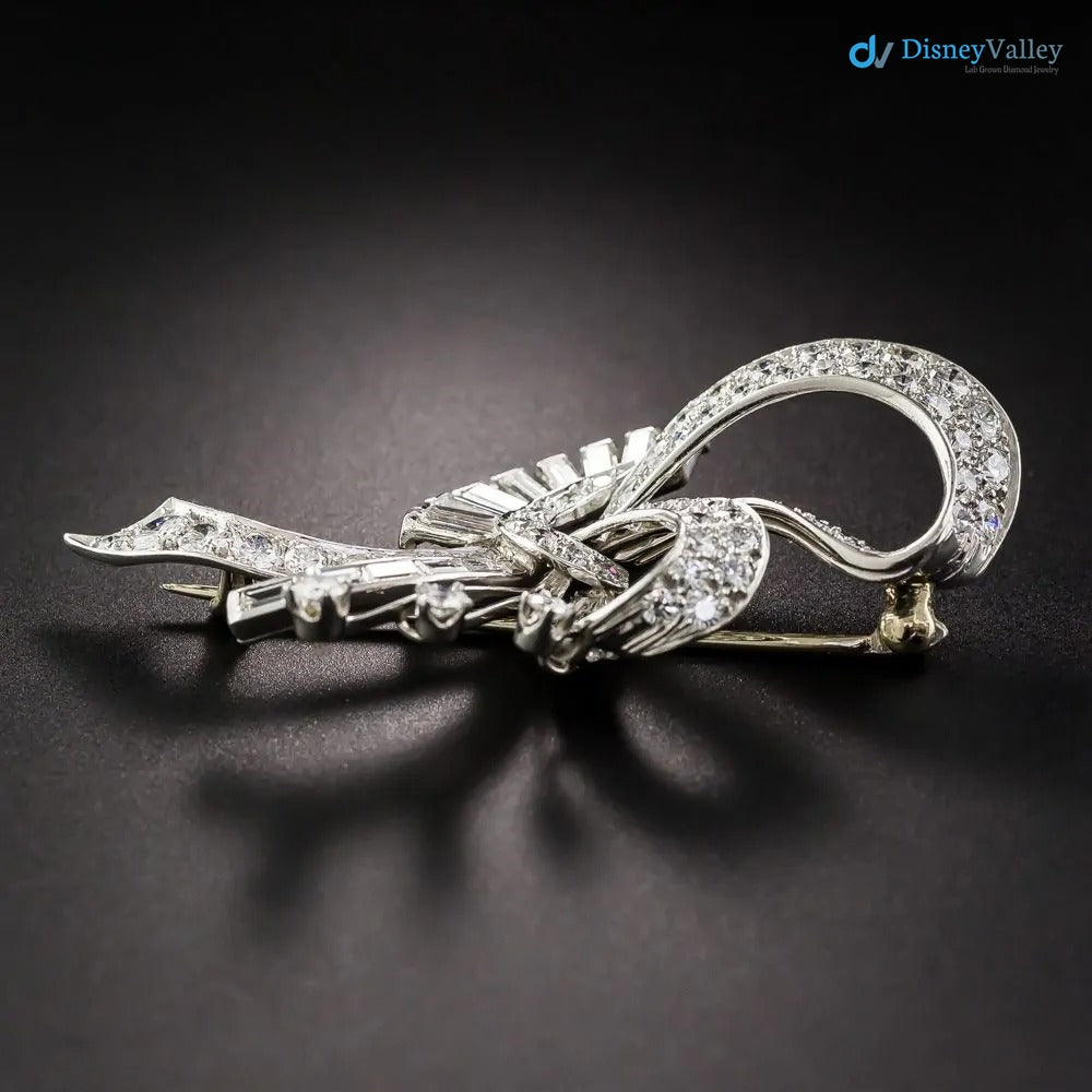 Art Deco Edwardian ribbons shimmering with diamond 925 sterling silver brooch
