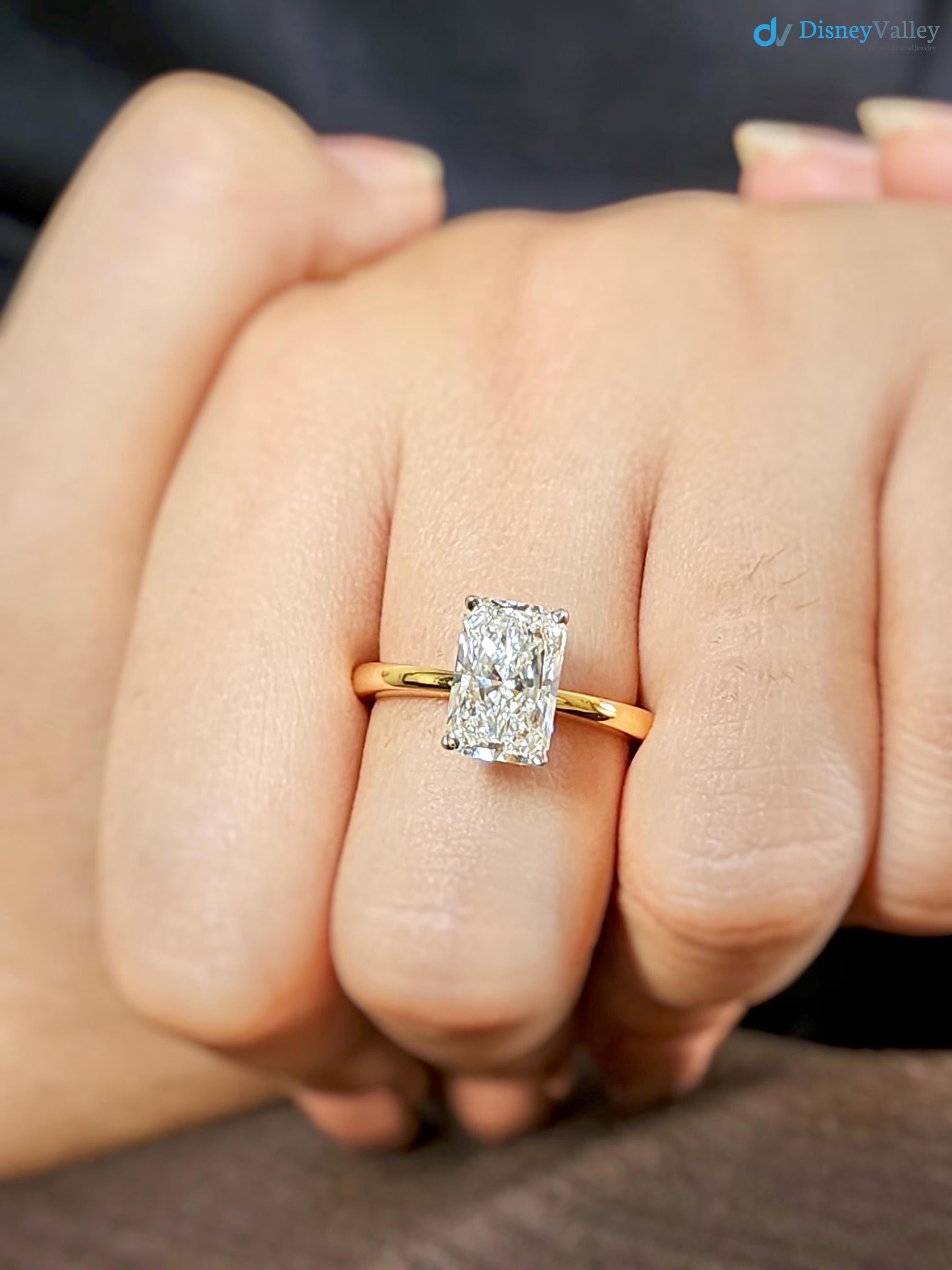 3 CT Radiant Cut Lab Grown Diamond Hidden Halo Solitaire Engagement Ring - DisneyValley 