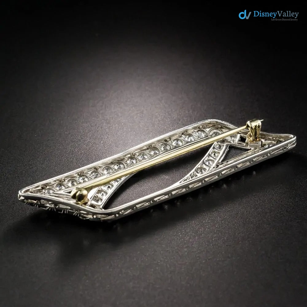 Art Deco black enamel with moissanite diamond Onyx silver brooch