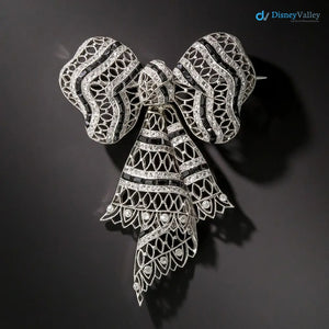 Edwardian Diamond and black enamel Bow Knot Brooch
