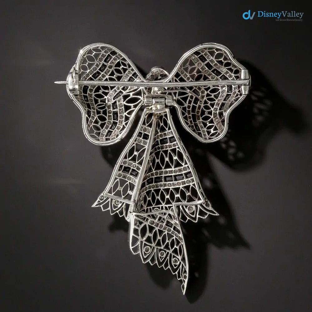 Edwardian Diamond and black enamel Bow Knot Brooch
