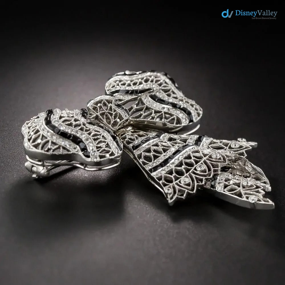 Edwardian Diamond and black enamel Bow Knot Brooch