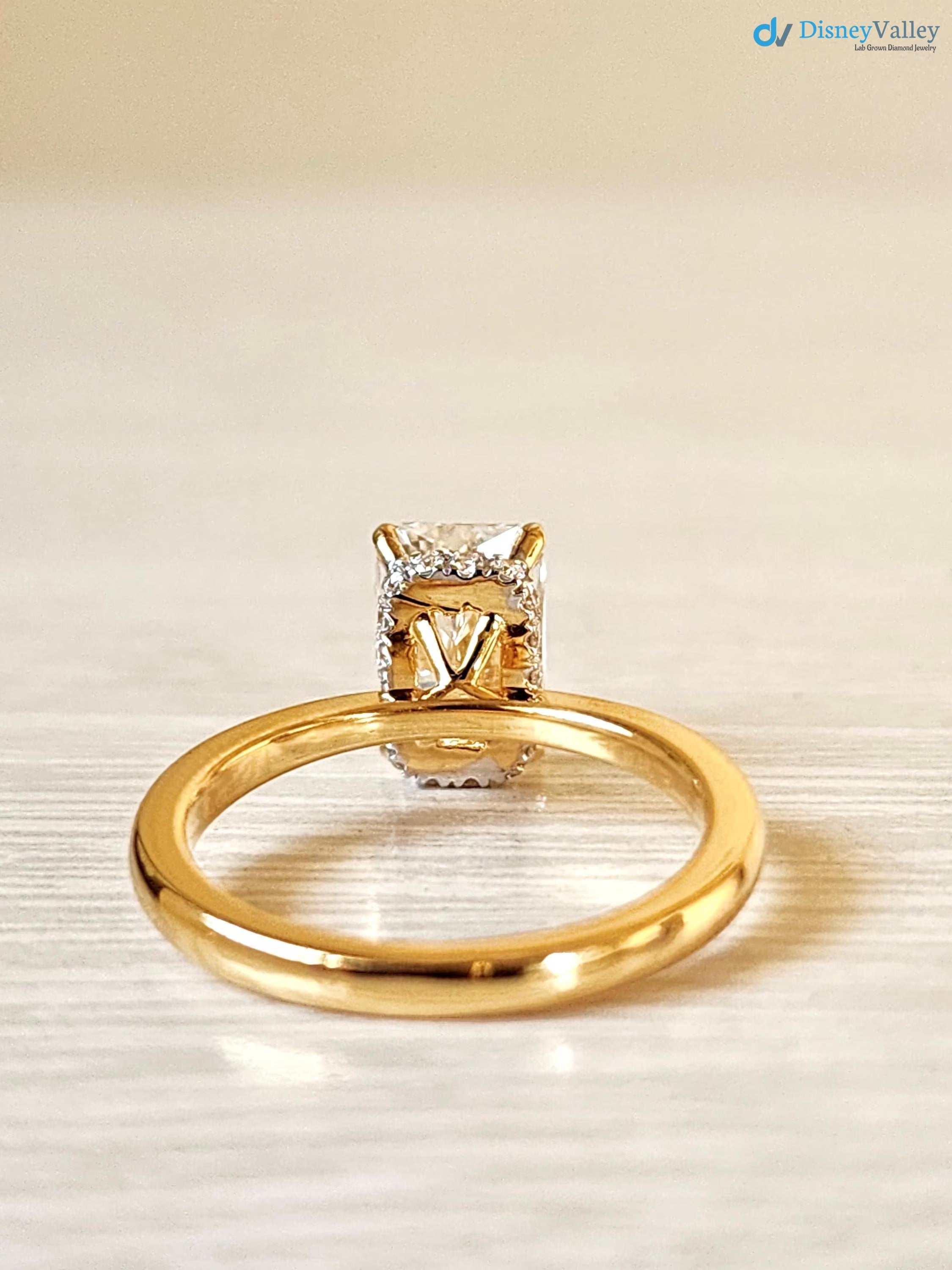 3 CT Radiant Cut Lab Grown Diamond Hidden Halo Solitaire Engagement Ring - DisneyValley 