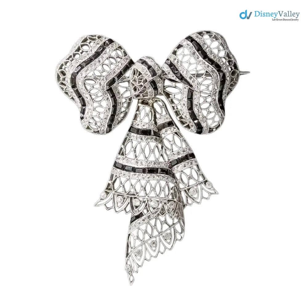 Edwardian Diamond and black enamel Bow Knot Brooch