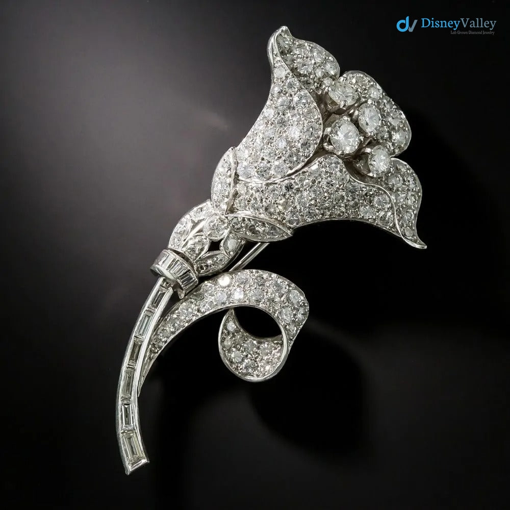 Art Deco Edwardian lily flower diamond with 925 sterling silver brooch
