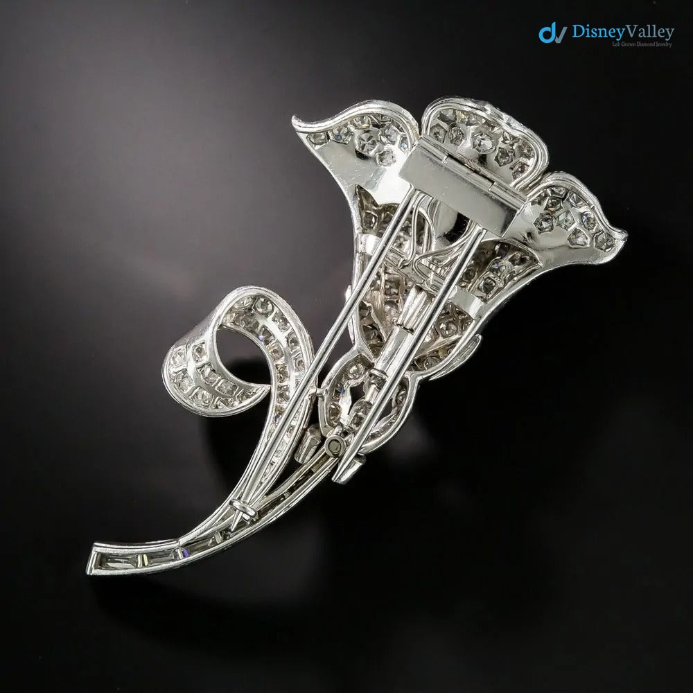 Art Deco Edwardian lily flower diamond with 925 sterling silver brooch