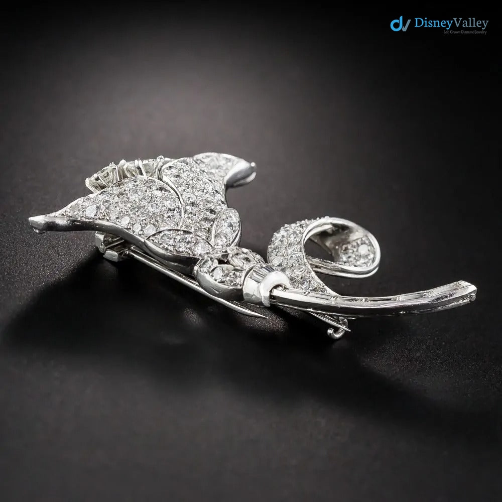 Art Deco Edwardian lily flower diamond with 925 sterling silver brooch