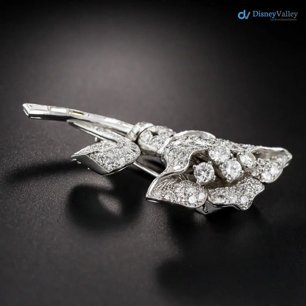 Art Deco Edwardian lily flower diamond with 925 sterling silver brooch