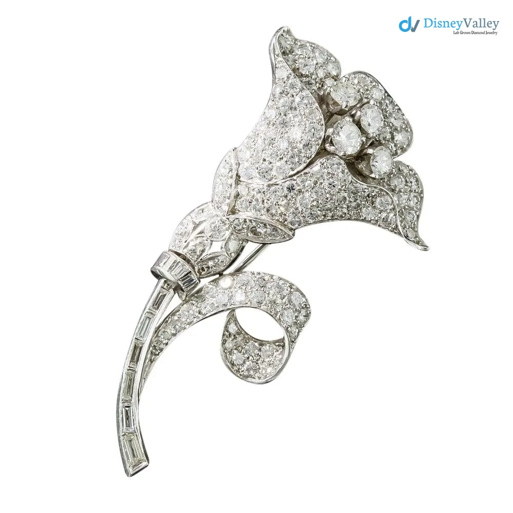 Art Deco Edwardian lily flower diamond with 925 sterling silver brooch