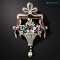 Colgante/broche Art Déco antiguo de plata de ley 925 con cesta de flores de 4,6 cts.