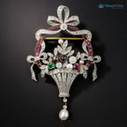 Art Deco Antique 4.6 ctw Flower Basket 925 sterling silver Pendant/Brooch