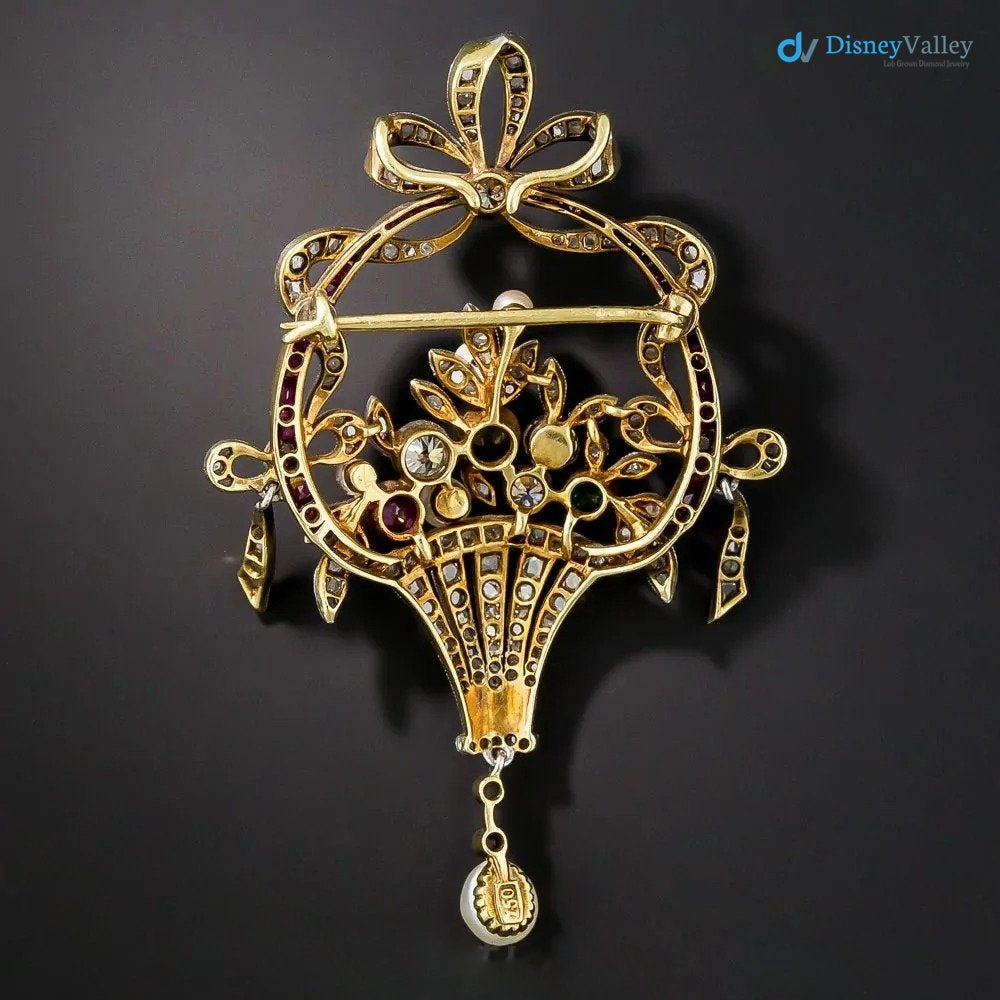 Art Deco Antique 4.6 ctw Flower Basket 925 sterling silver Pendant/Brooch