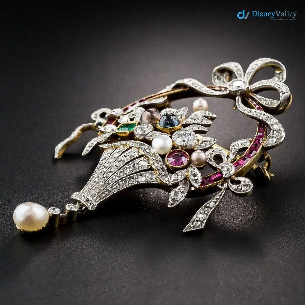 Art Deco Antique 4.6 ctw Flower Basket 925 sterling silver Pendant/Brooch