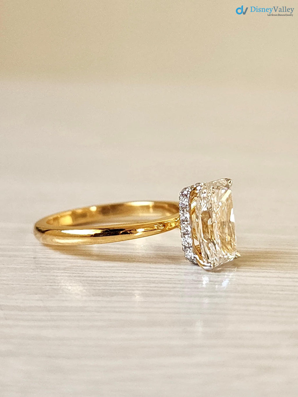 3 CT Radiant Cut Lab Grown Diamond Hidden Halo Solitaire Engagement Ring - DisneyValley 