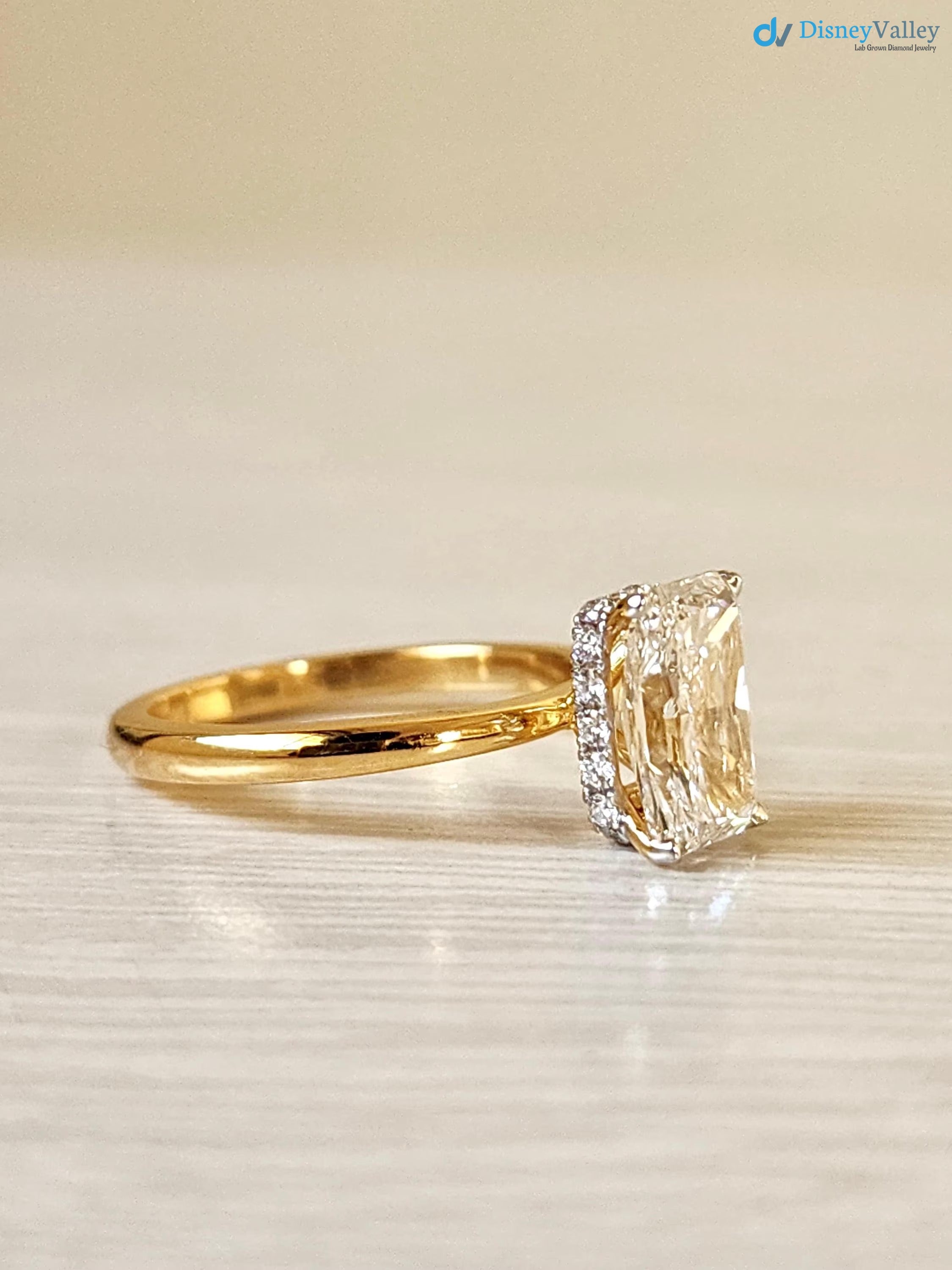 3 CT Radiant Cut Lab Grown Diamond Hidden Halo Solitaire Engagement Ring - DisneyValley 