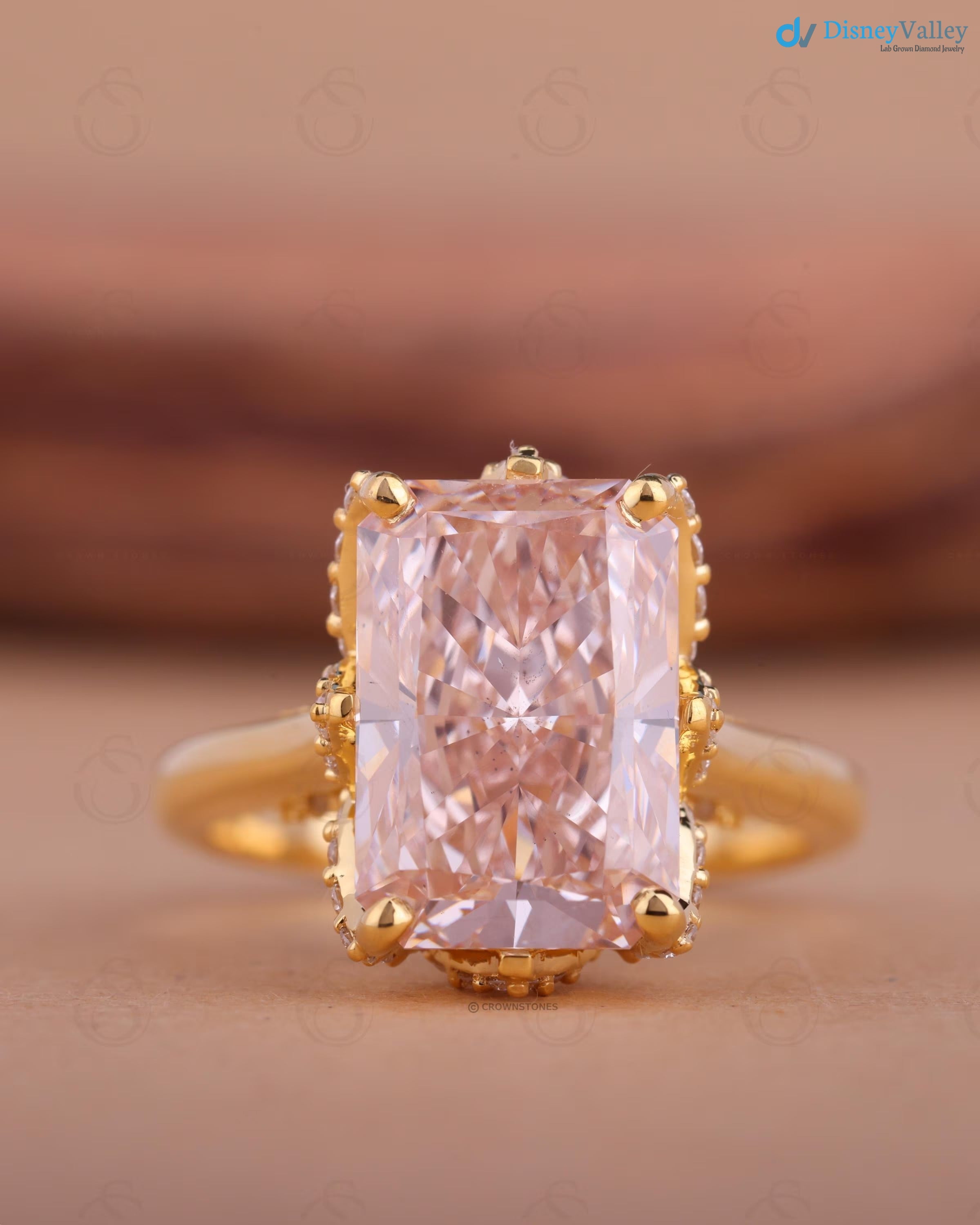 3 ct Radiant Cut Pink Lab Grown Diamond Engagement Ring Tulip Design Promise Ring - DisneyValley 
