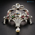Art Deco Antique 4.6 ctw Flower Basket 925 sterling silver Pendant/Brooch