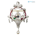 Art Deco Antique 4.6 ctw Flower Basket 925 sterling silver Pendant/Brooch