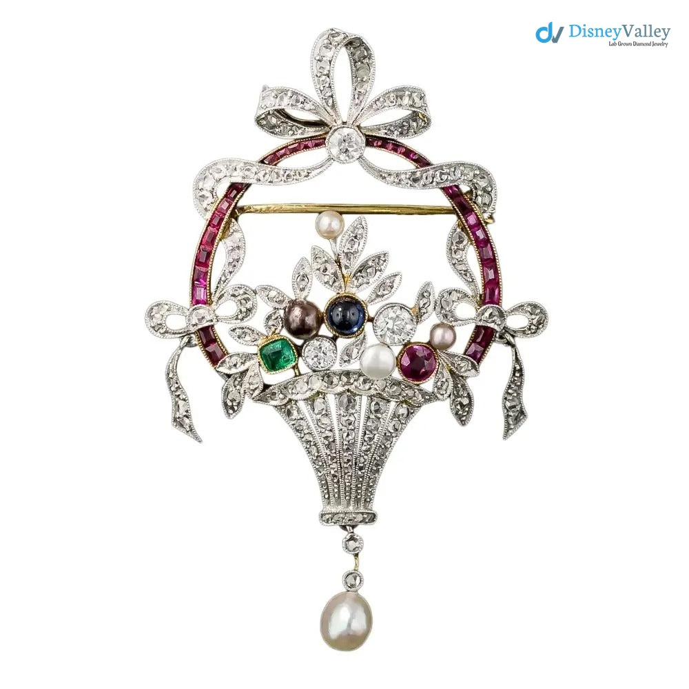 Art Deco Antique 4.6 ctw Flower Basket 925 sterling silver Pendant/Brooch