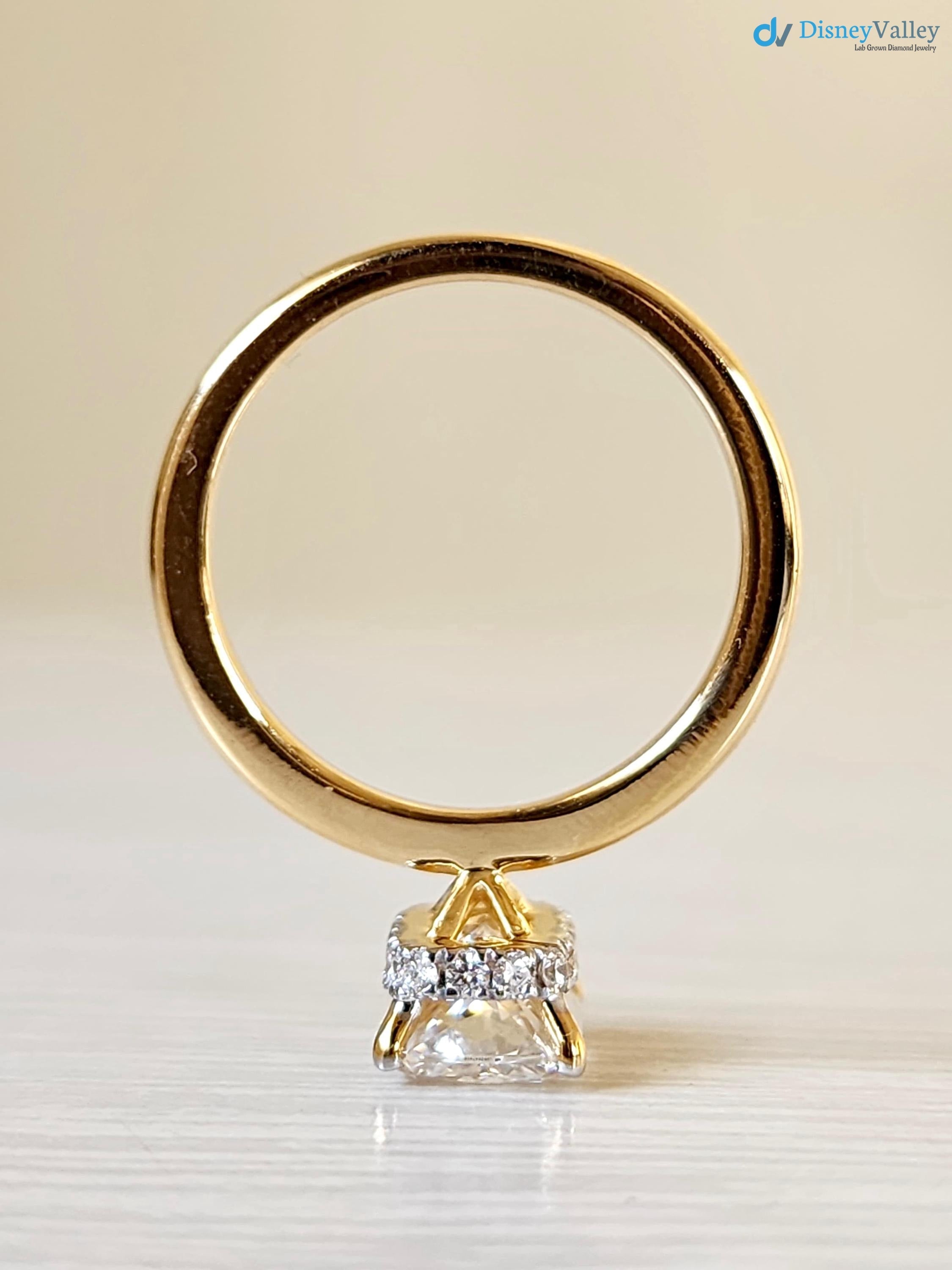 3 CT Radiant Cut Lab Grown Diamond Hidden Halo Solitaire Engagement Ring - DisneyValley 