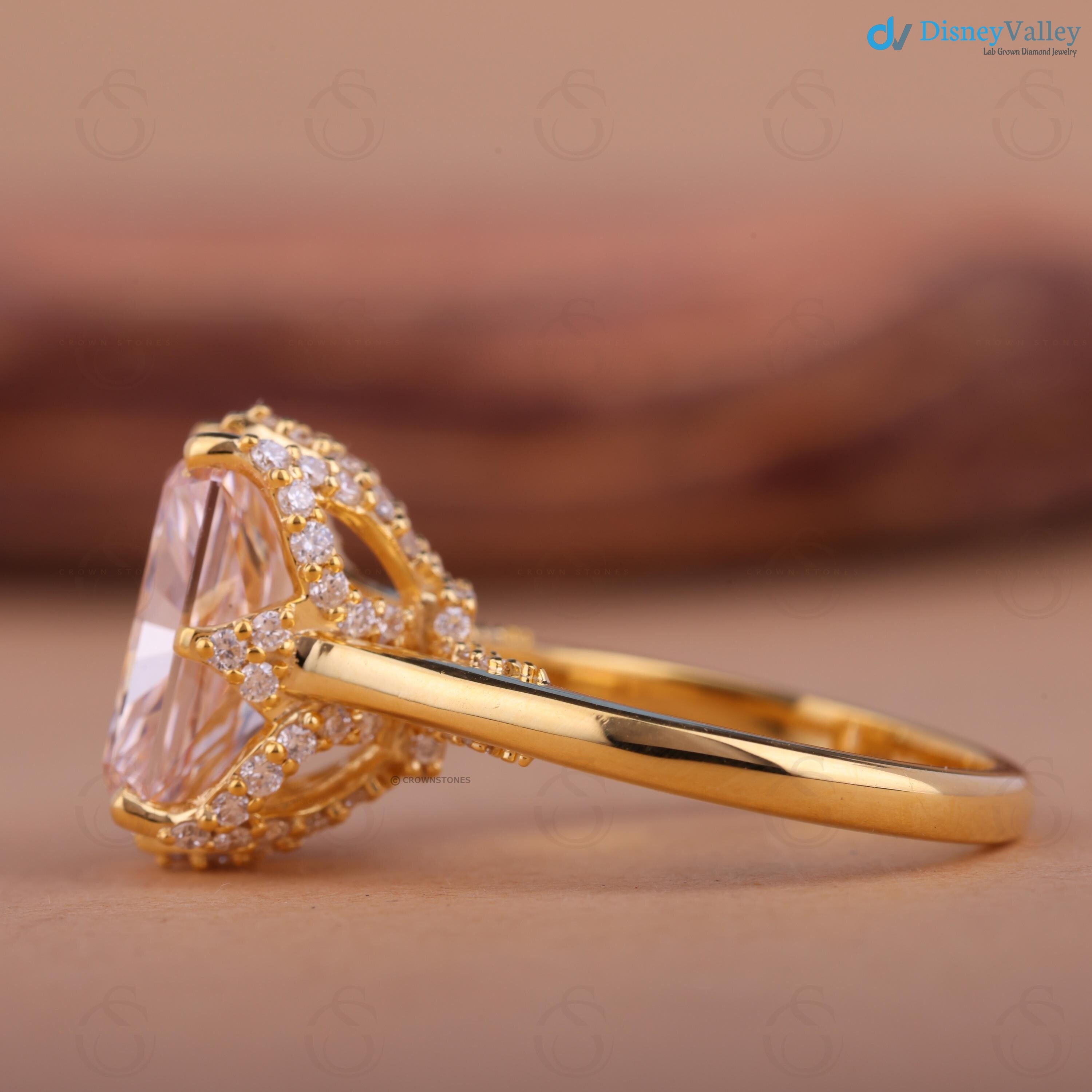 3 ct Radiant Cut Pink Lab Grown Diamond Engagement Ring Tulip Design Promise Ring - DisneyValley 