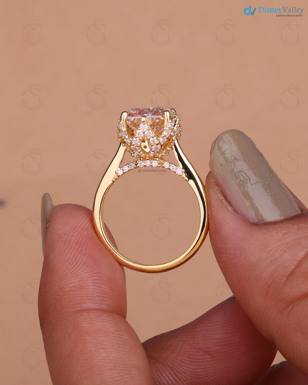 3 ct Radiant Cut Pink Lab Grown Diamond Engagement Ring Tulip Design Promise Ring - DisneyValley 