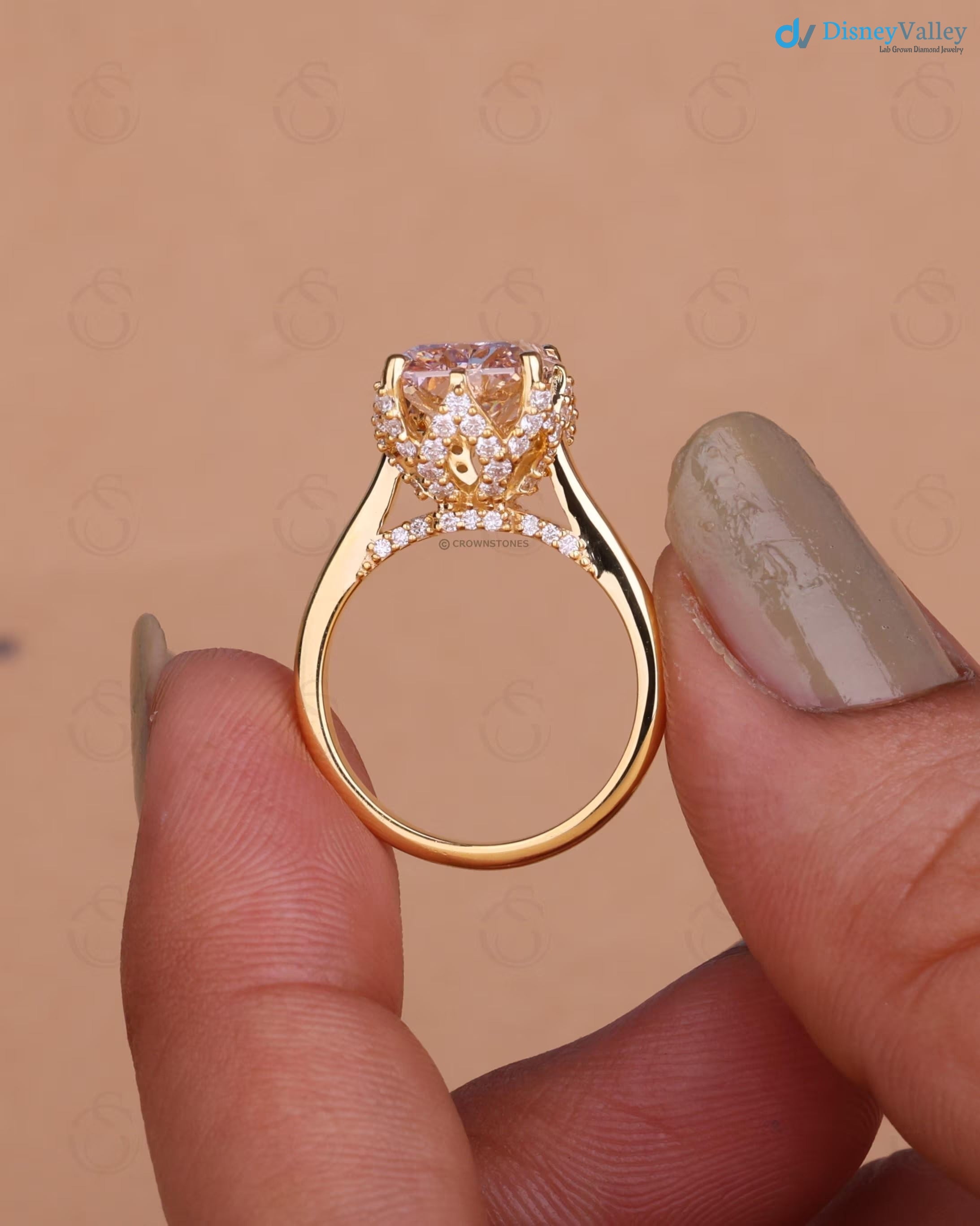 3 ct Radiant Cut Pink Lab Grown Diamond Engagement Ring Tulip Design Promise Ring - DisneyValley 