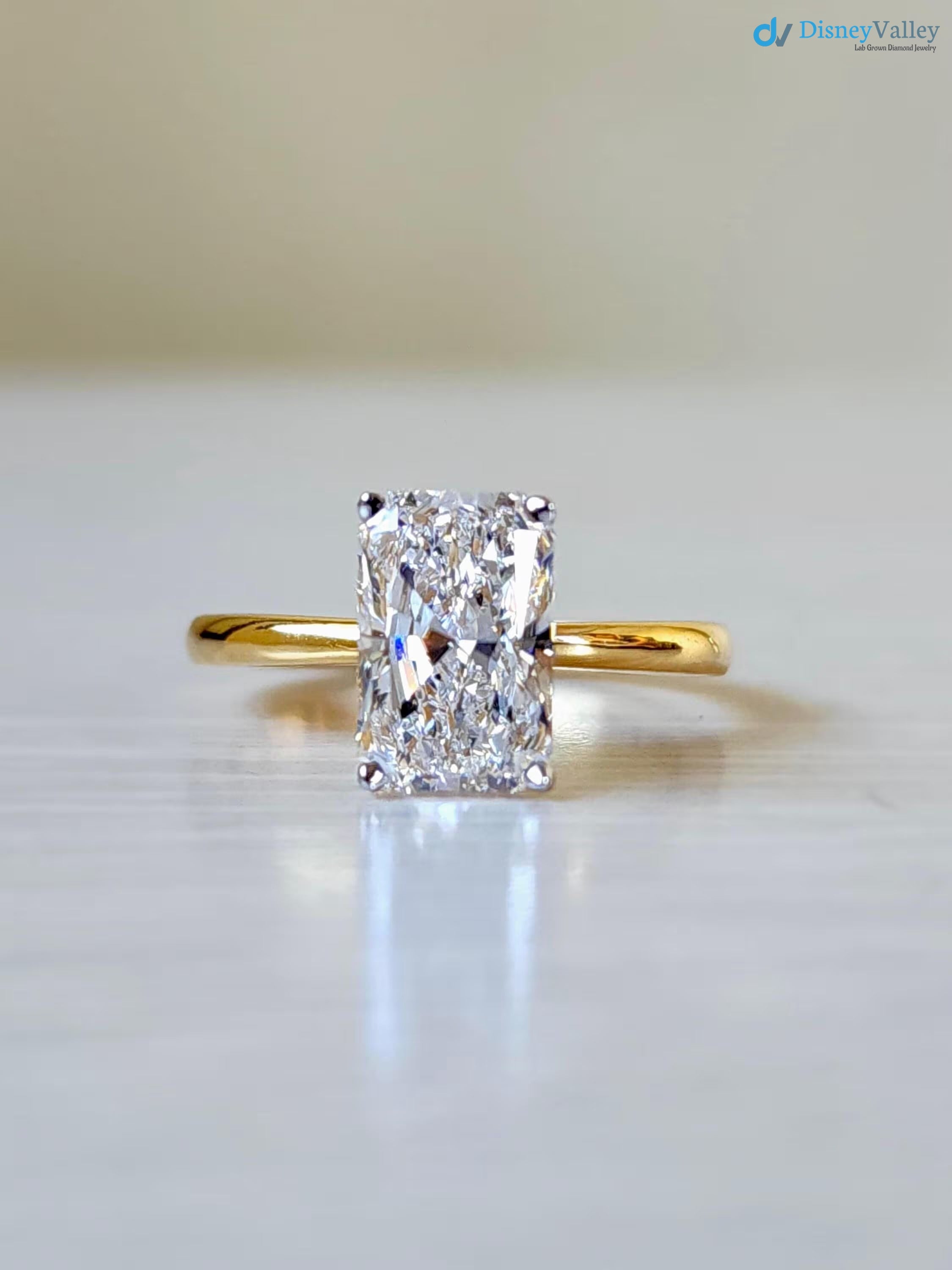 3 CT Radiant Cut Lab Grown Diamond Hidden Halo Solitaire Engagement Ring - DisneyValley 