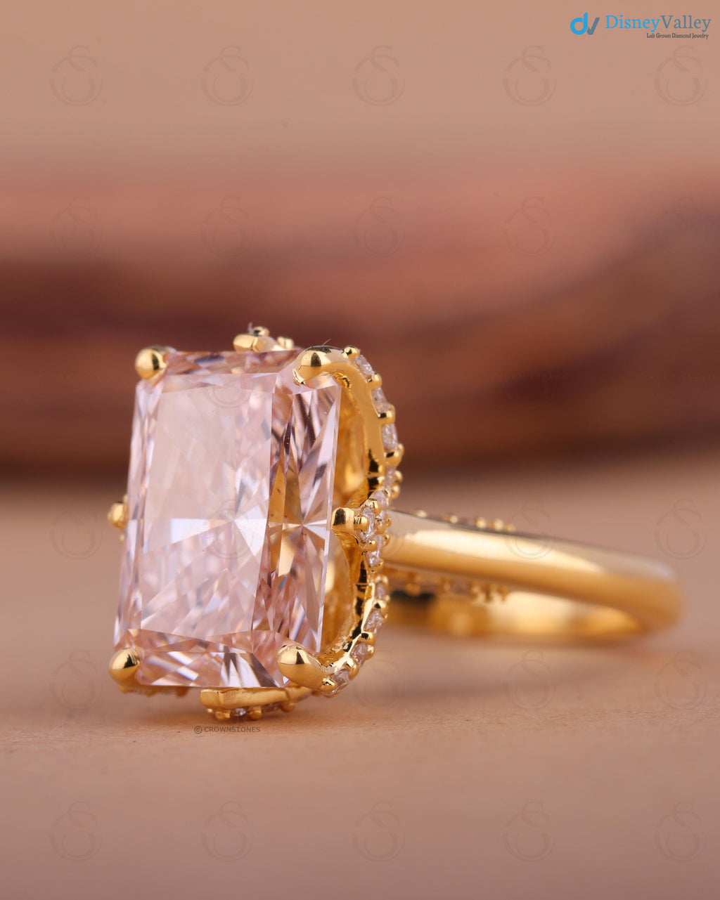 3 ct Radiant Cut Pink Lab Grown Diamond Engagement Ring Tulip Design Promise Ring - DisneyValley 