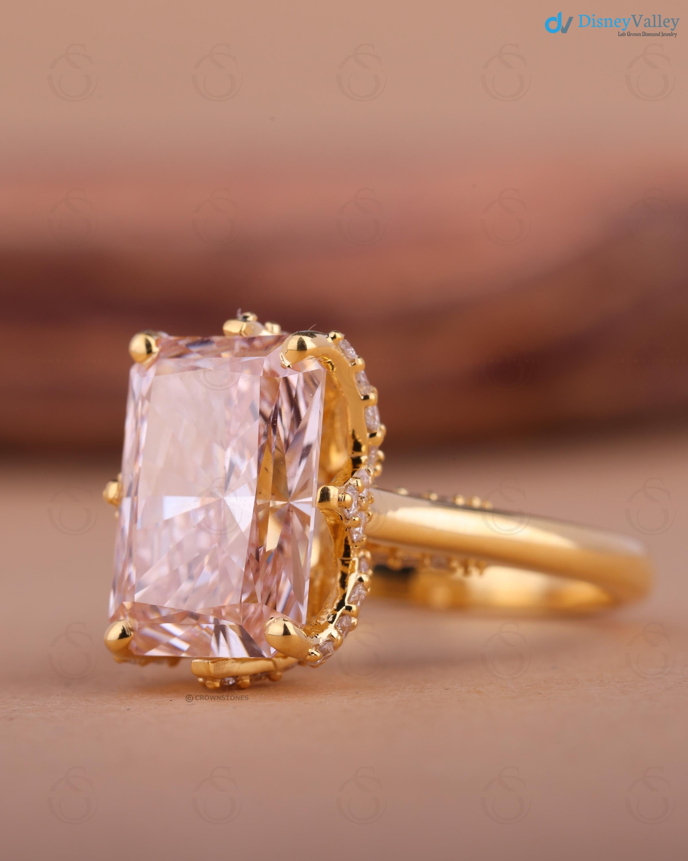 3 ct Radiant Cut Pink Lab Grown Diamond Engagement Ring Tulip Design Promise Ring - DisneyValley 