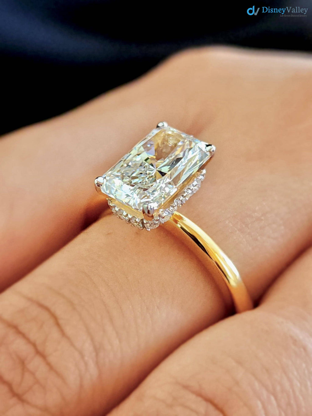 3 CT Radiant Cut Lab Grown Diamond Hidden Halo Solitaire Engagement Ring - DisneyValley 
