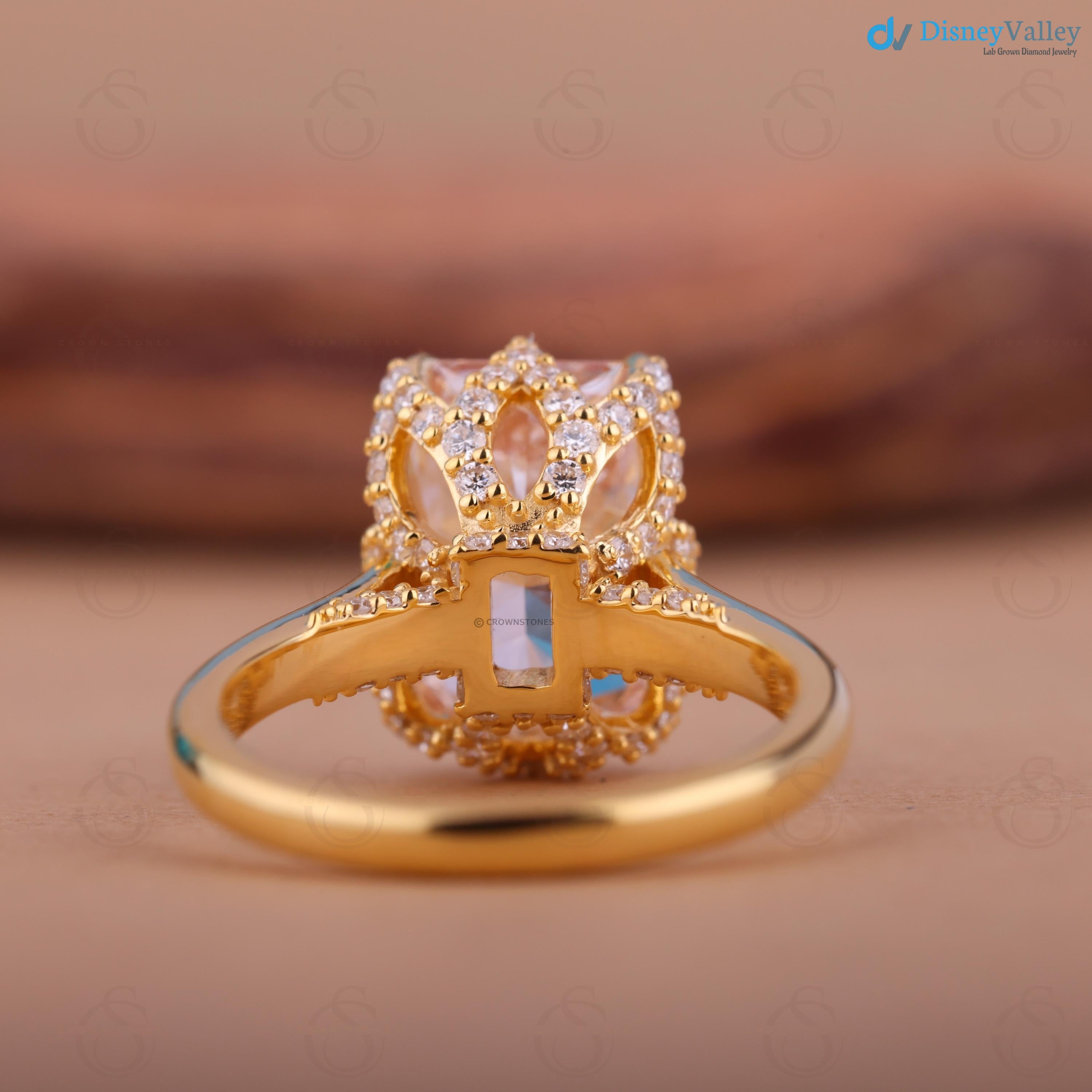 3 ct Radiant Cut Pink Lab Grown Diamond Engagement Ring Tulip Design Promise Ring - DisneyValley 