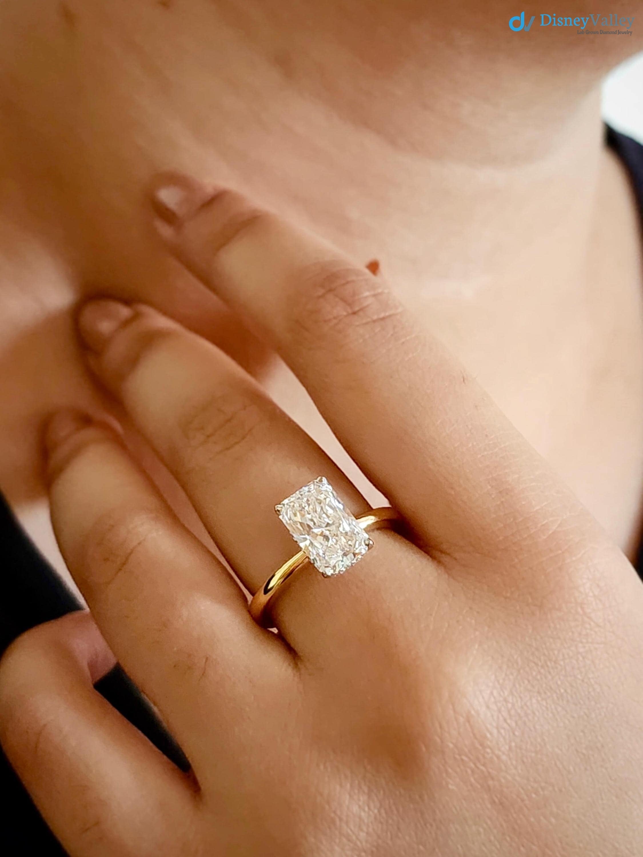 3 CT Radiant Cut Lab Grown Diamond Hidden Halo Solitaire Engagement Ring - DisneyValley 