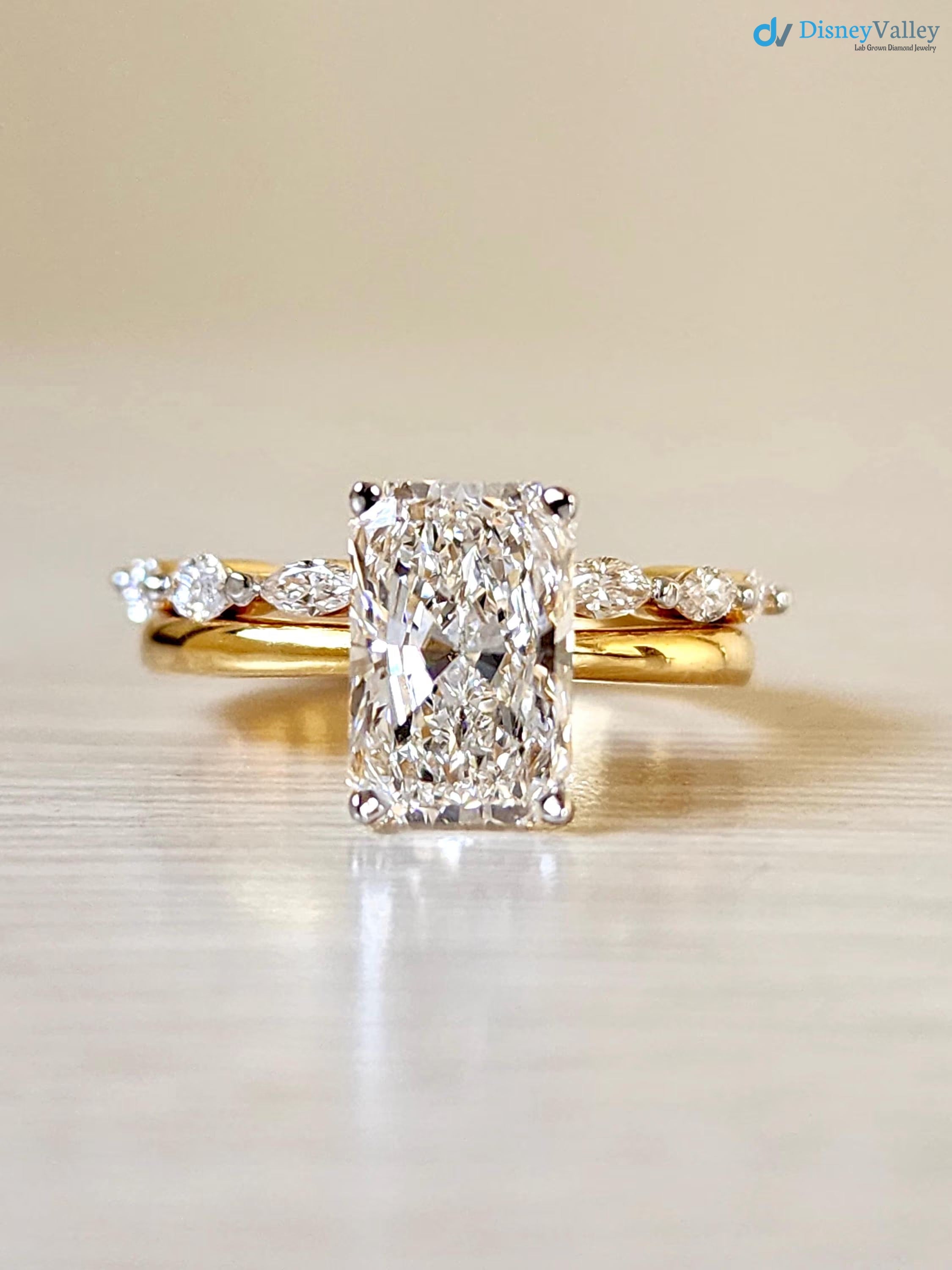 3 CT Radiant Cut Lab Grown Diamond Hidden Halo Solitaire Engagement Ring - DisneyValley  Main image