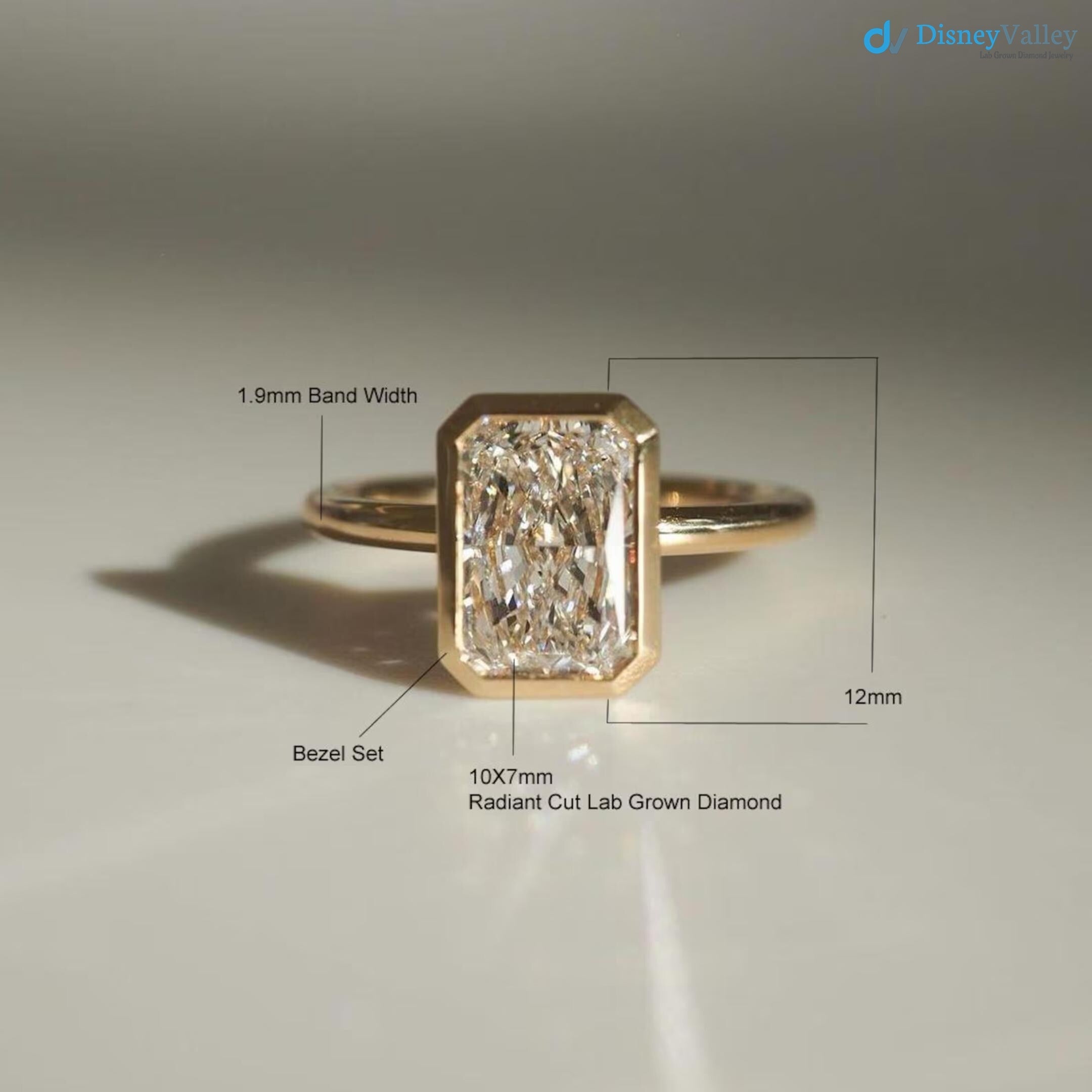 3.00 Ct IGI CERTIFIED Elongated Radiant Cut Lab Grown Diamond Bezel Set Solitaire Engagement Ring - DisneyValley 