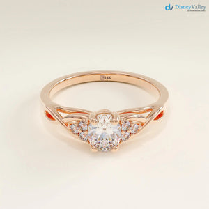 Women's Gold Oval Minimalist Solitaire Ring Simple Proposal Engagement Ring - DisneyValley 