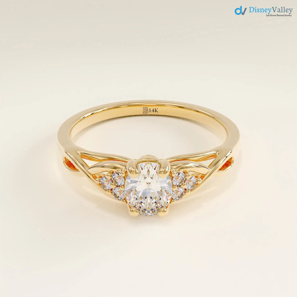 Women's Gold Oval Minimalist Solitaire Ring Simple Proposal Engagement Ring - DisneyValley 