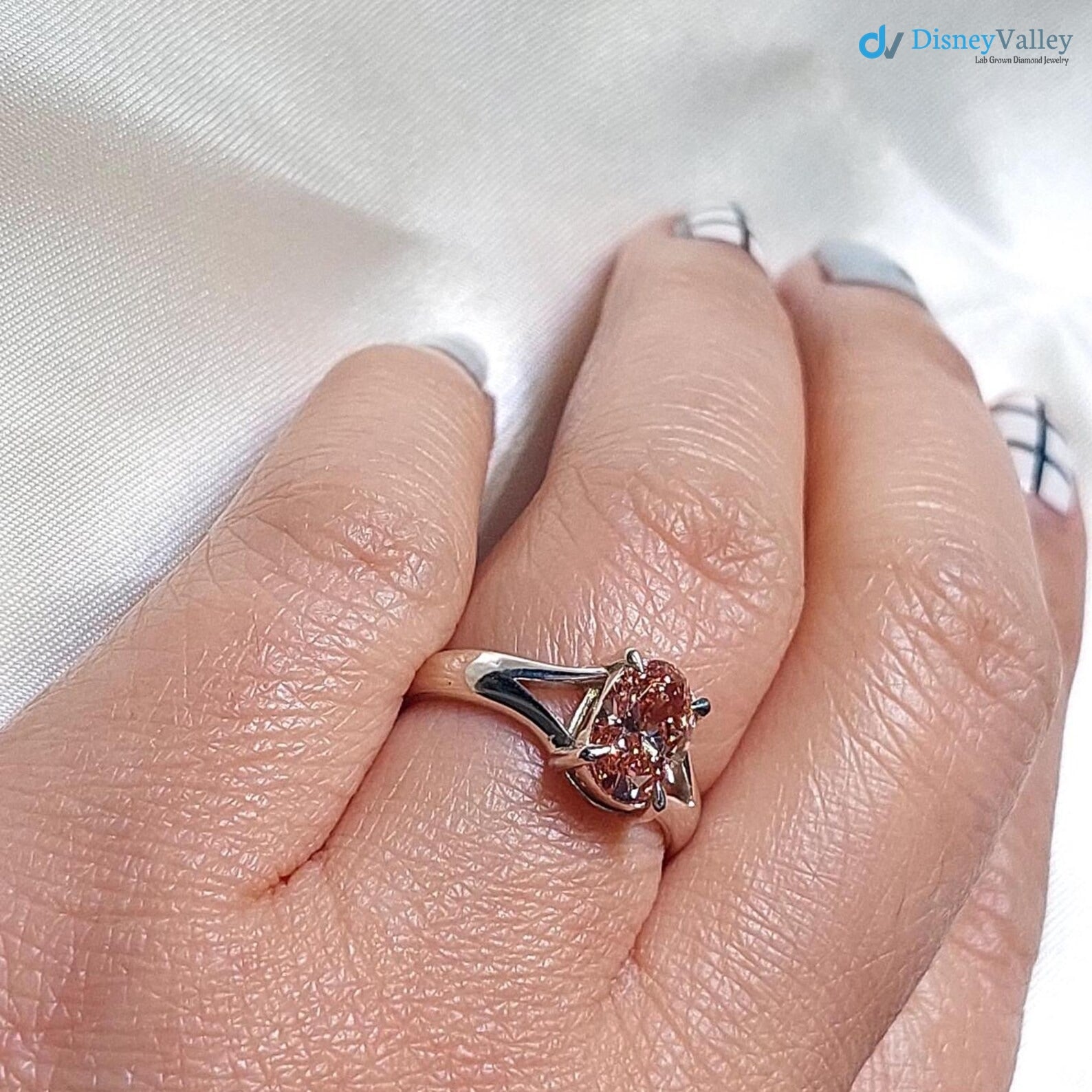Pink Oval Cut Lab Created Diamond Engagement Ring IGI Certified Diamond - DisneyValley 