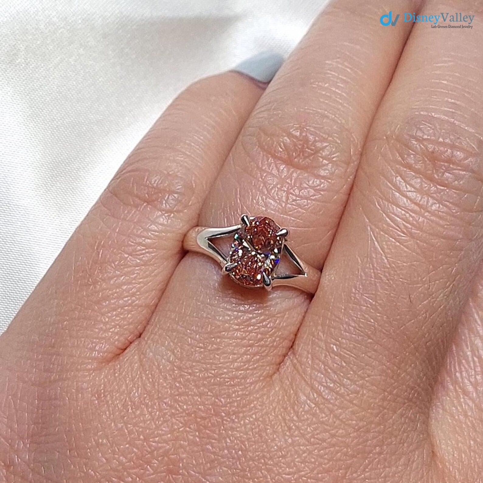Pink Oval Cut Lab Created Diamond Engagement Ring IGI Certified Diamond - DisneyValley 