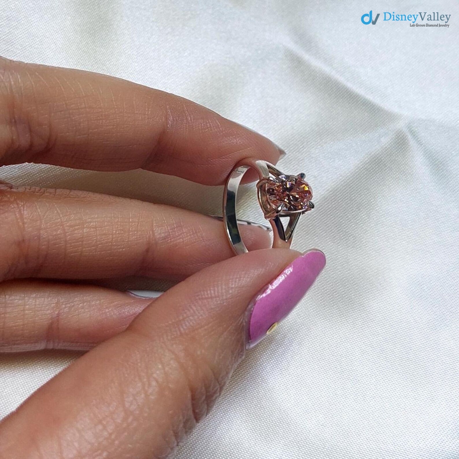 Pink Oval Cut Lab Created Diamond Engagement Ring IGI Certified Diamond - DisneyValley 