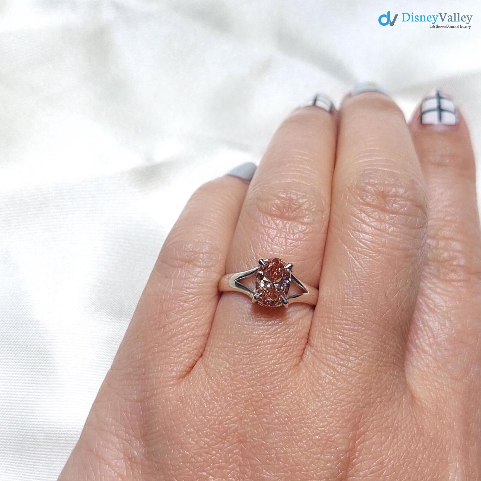 Pink Oval Cut Lab Created Diamond Engagement Ring IGI Certified Diamond - DisneyValley 