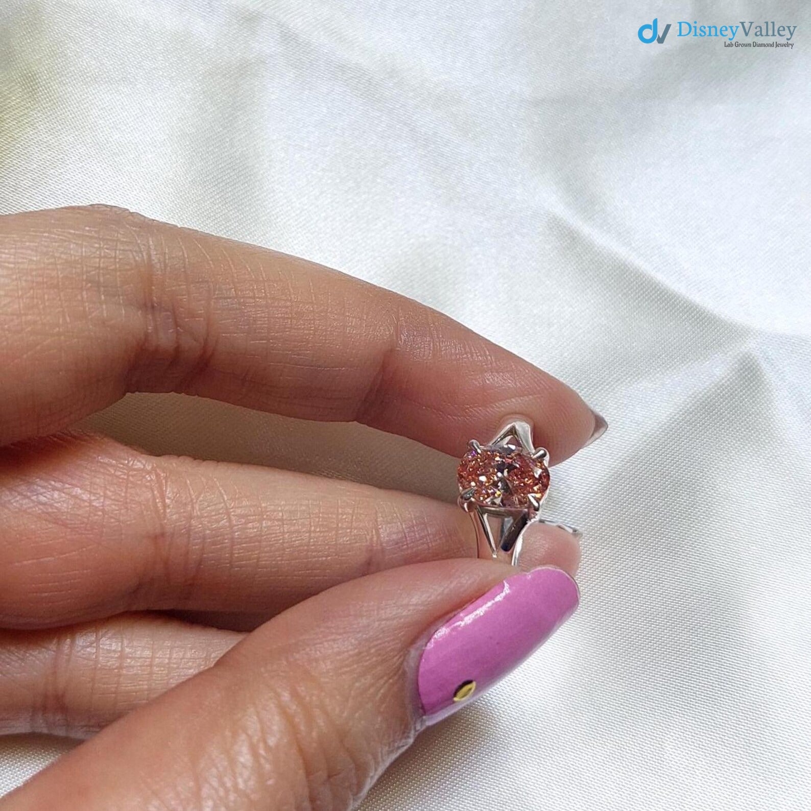 Pink Oval Cut Lab Created Diamond Engagement Ring IGI Certified Diamond - DisneyValley 