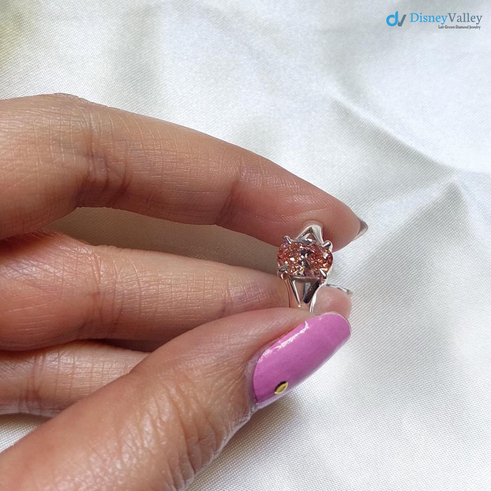 Pink Oval Cut Lab Created Diamond Engagement Ring IGI Certified Diamond - DisneyValley 