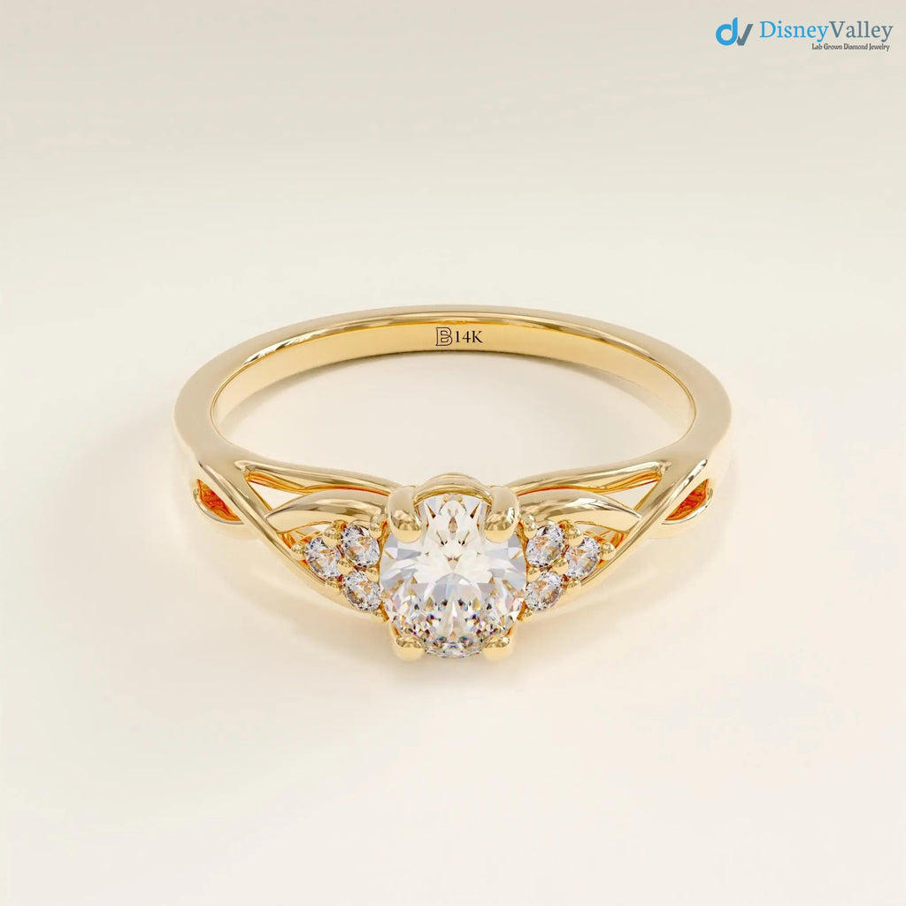 Women's Gold Oval Minimalist Solitaire Ring Simple Proposal Engagement Ring - DisneyValley 